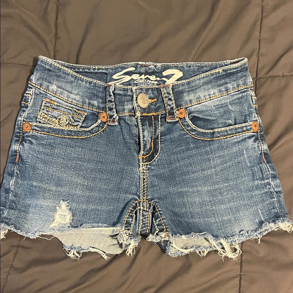 Seven7 Women's Distressed Blue Jean Shorts